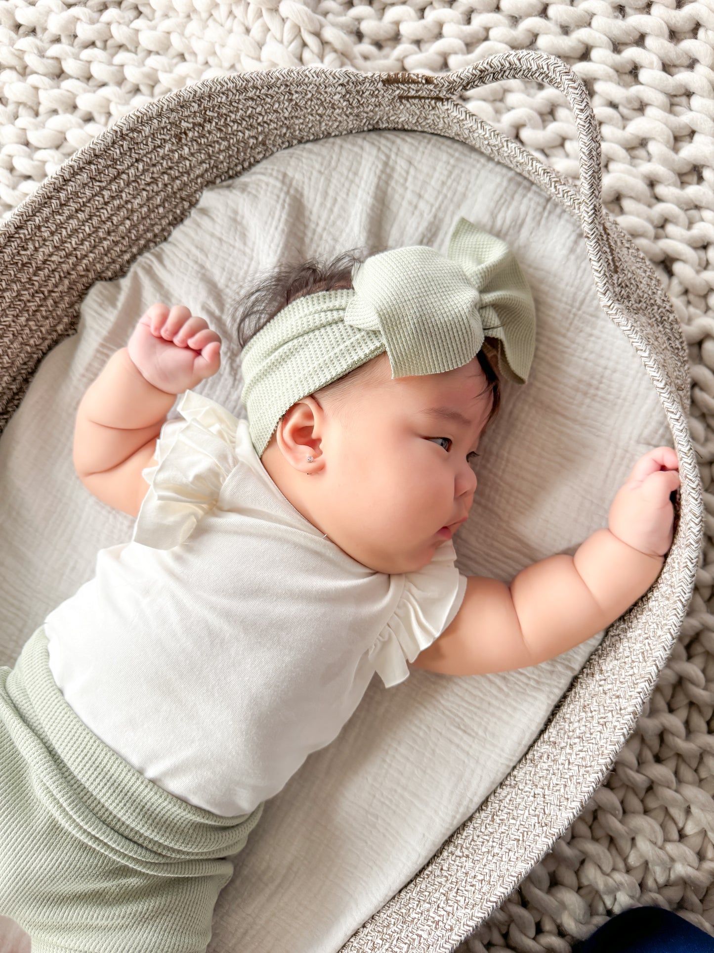 Sage High Waist Waffle Knit Bummies & Bow