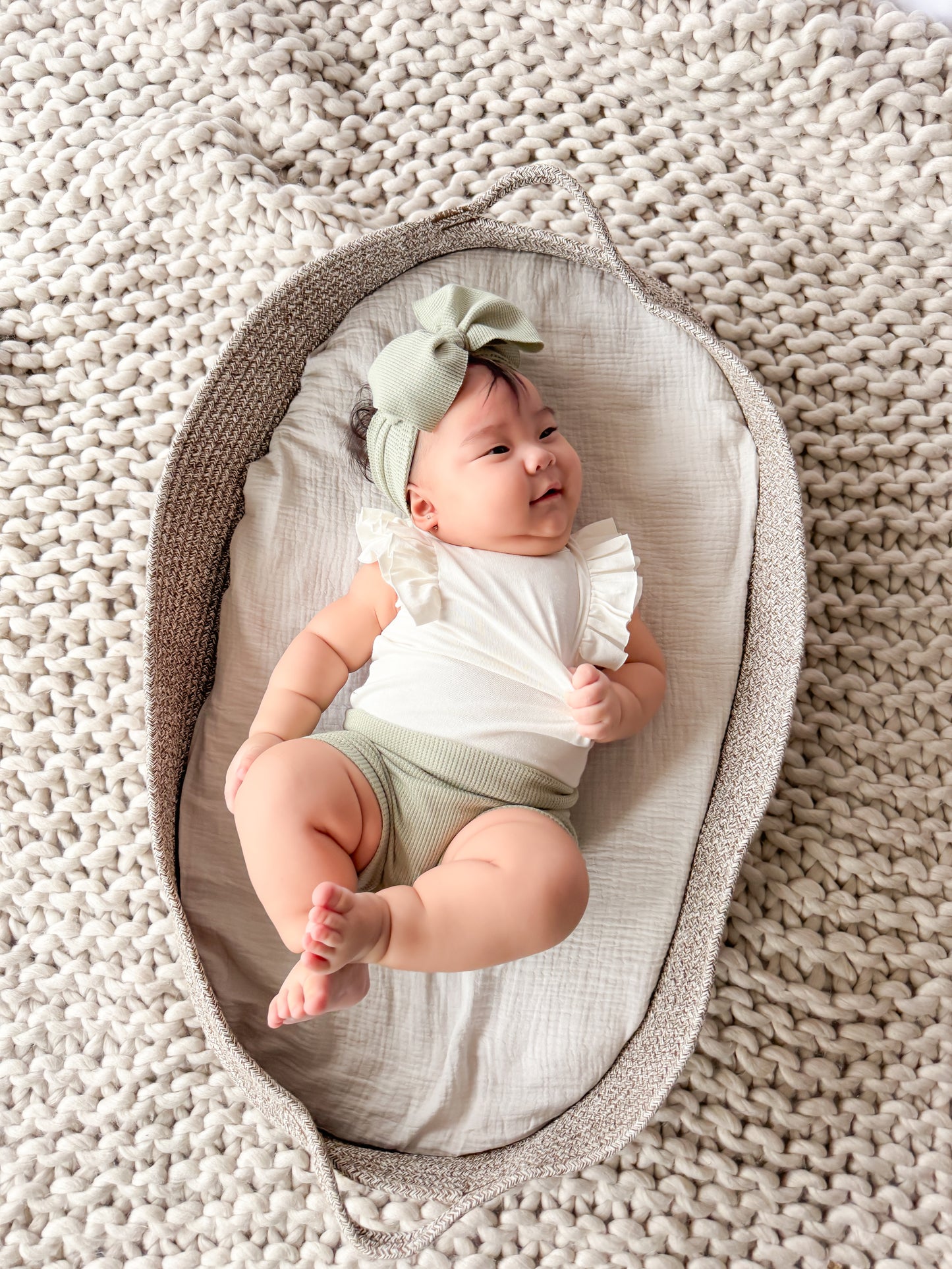 Sage High Waist Waffle Knit Bummies & Bow