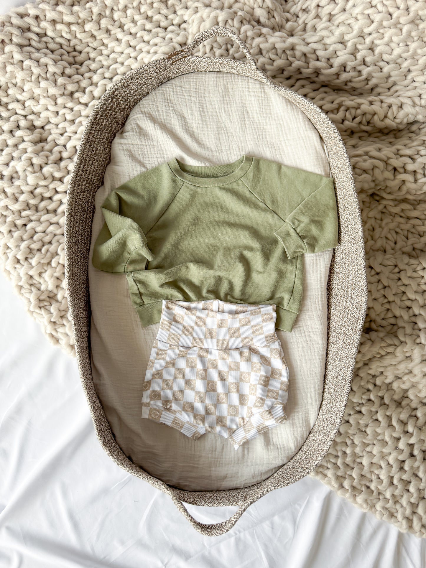 Checkered High Waist Rib Knit Bummies & Bow