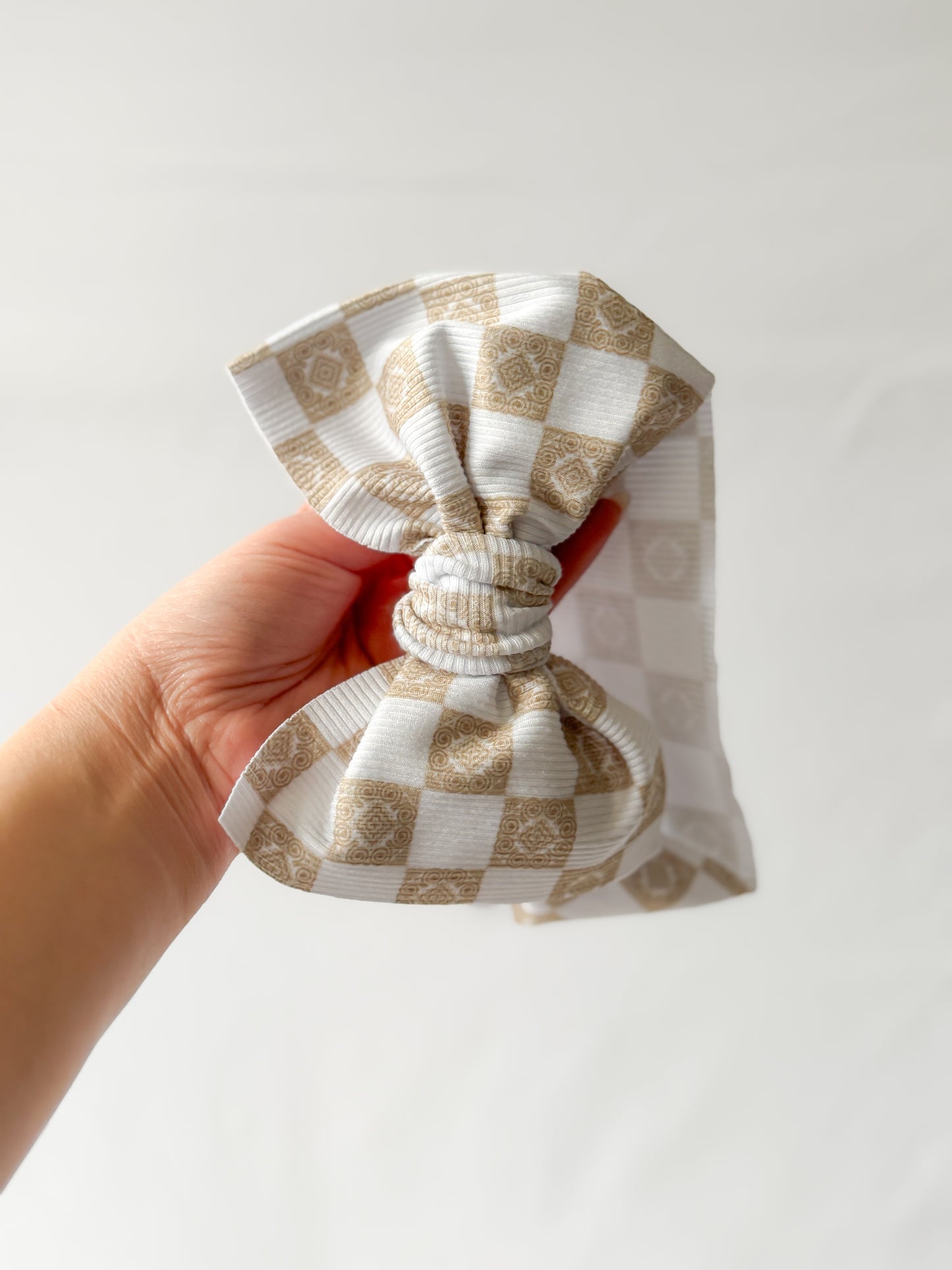 Checkered High Waist Rib Knit Bummies & Bow