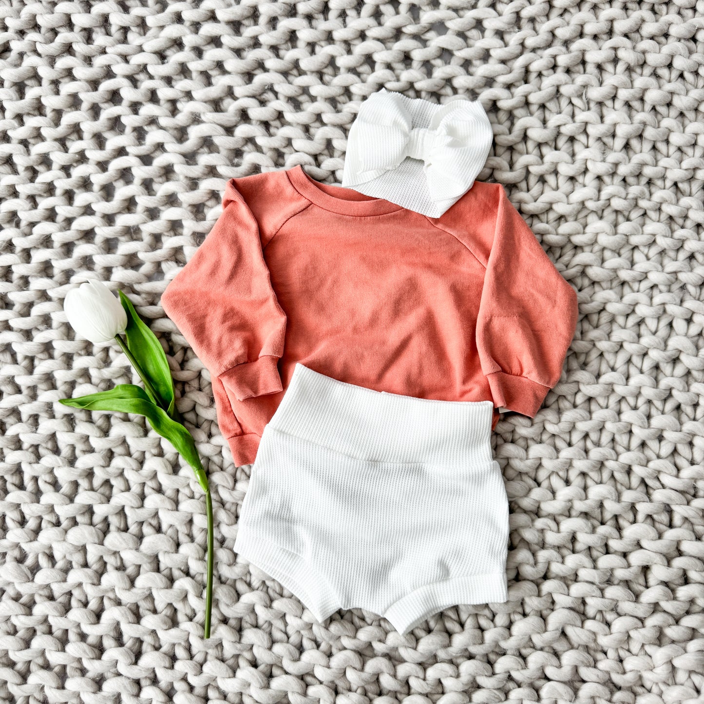 Cloud Waffle Knit Bummies & Headbow