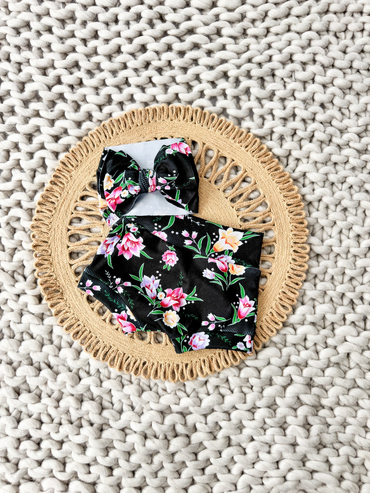 Raven High Waist Rib Knit Bummies & Bow