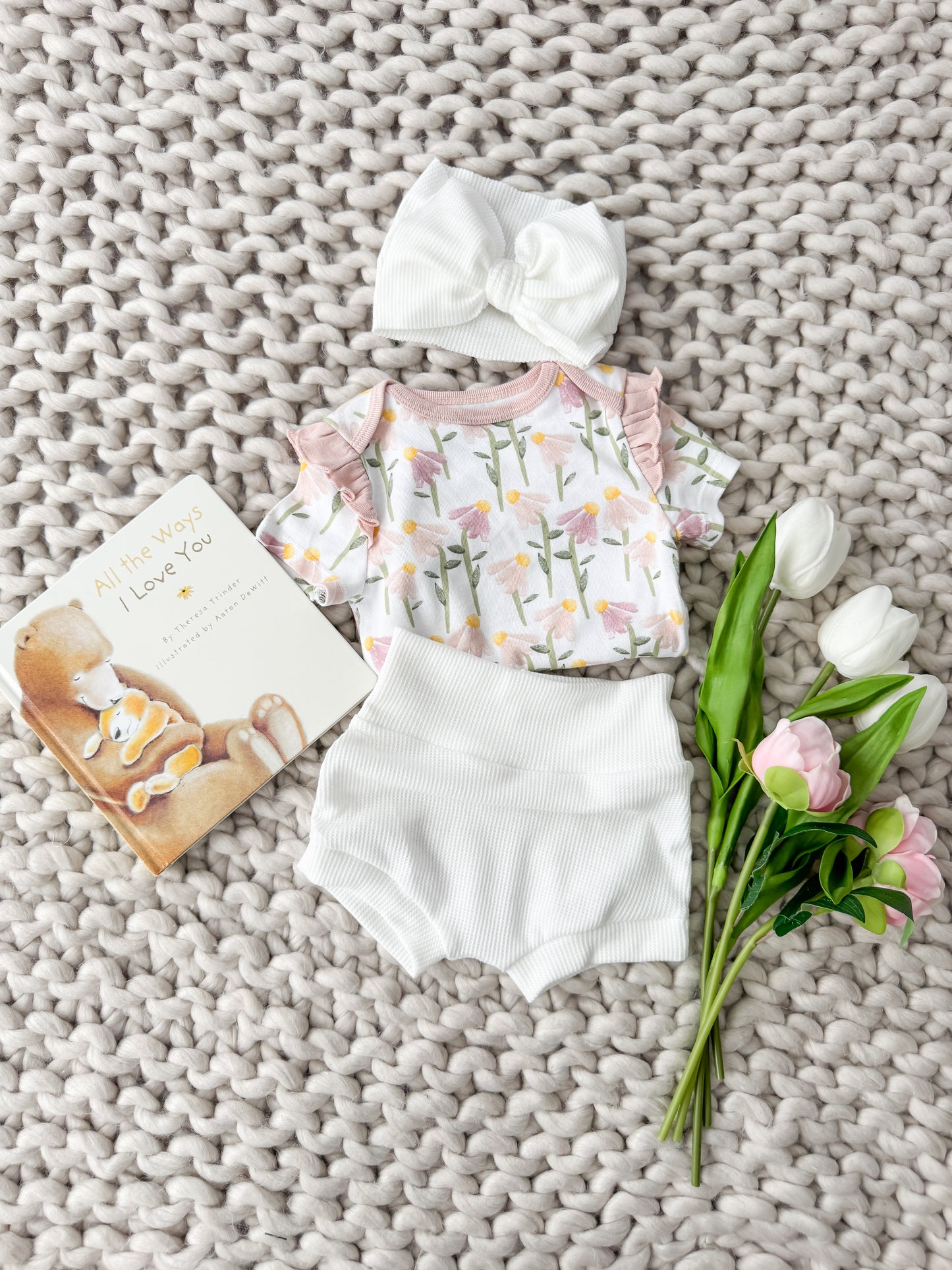 Cloud Waffle Knit Bummies & Headbow