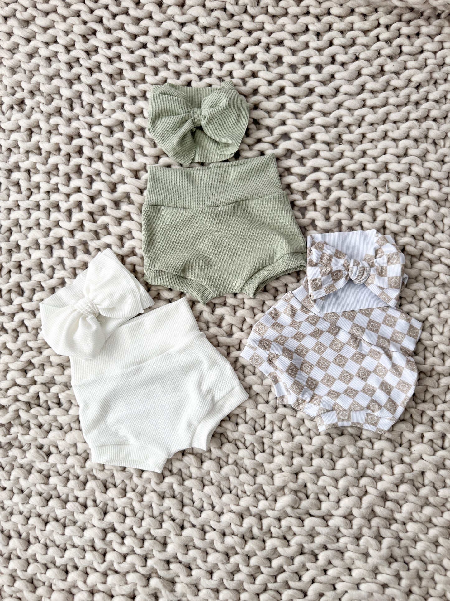 Sage High Waist Waffle Knit Bummies & Bow
