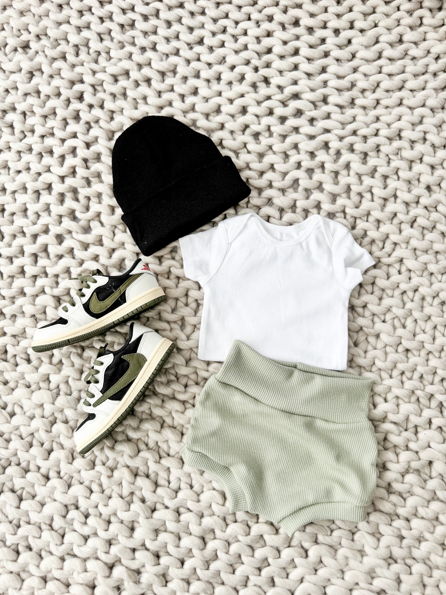 Sage High Waist Waffle Knit Bummies & Bow