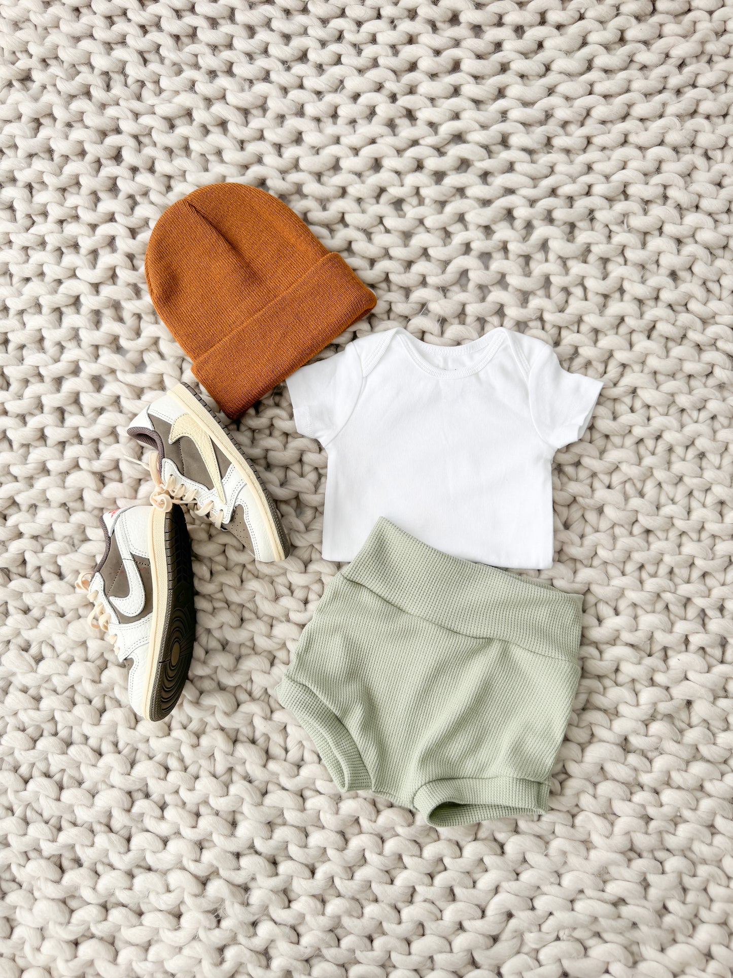 Sage High Waist Waffle Knit Bummies & Bow