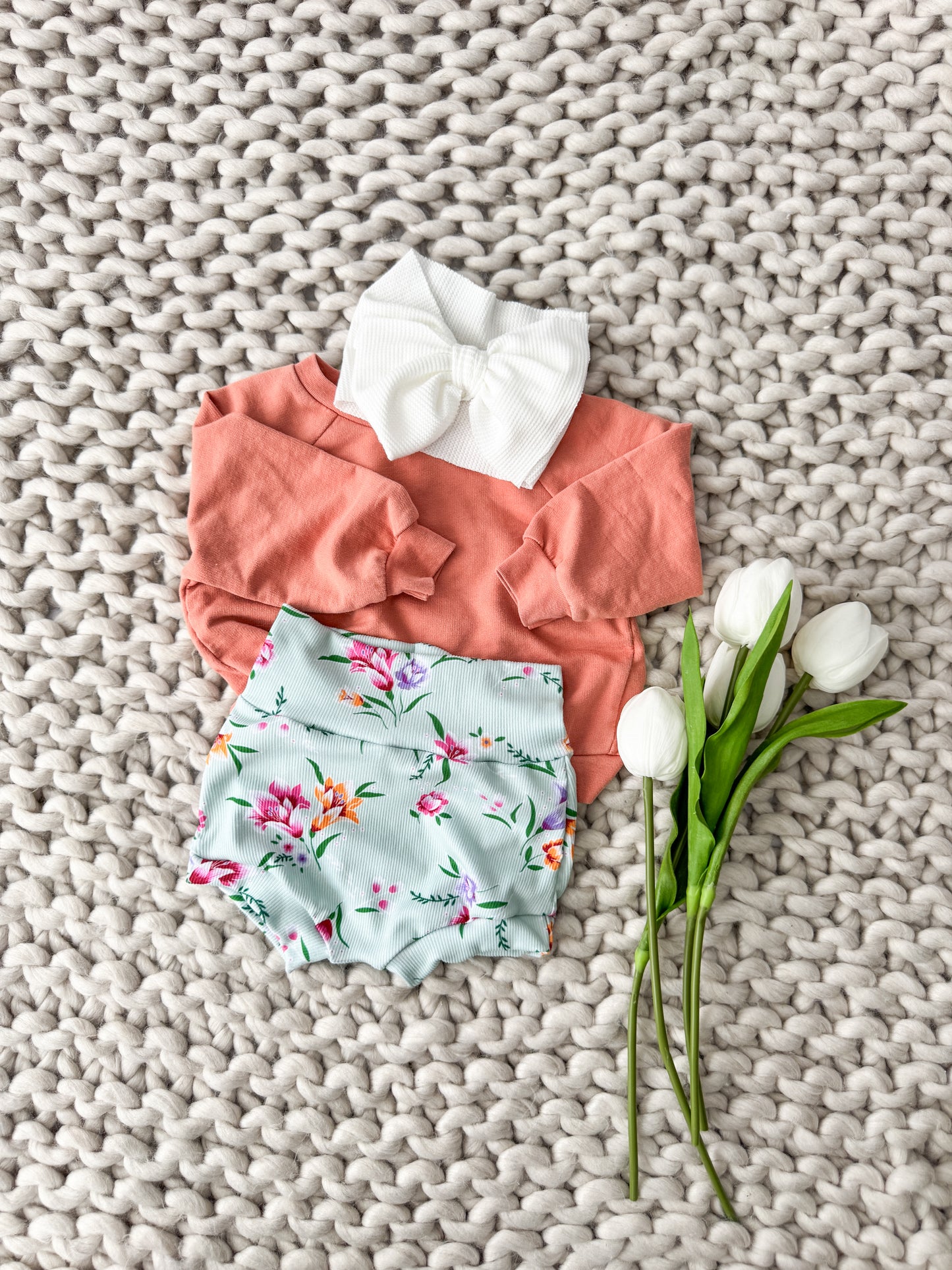 Meadow High Waist Rib Knit Bummies & Bow