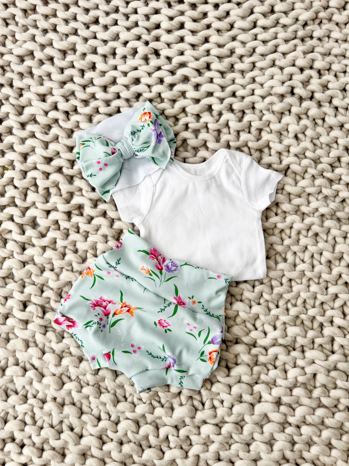 Meadow High Waist Rib Knit Bummies & Bow