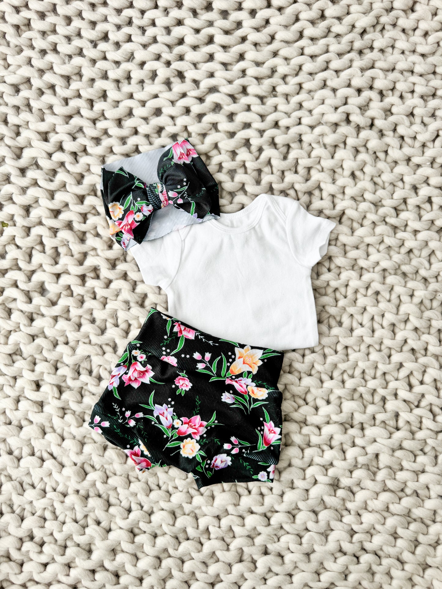 Raven High Waist Rib Knit Bummies & Bow