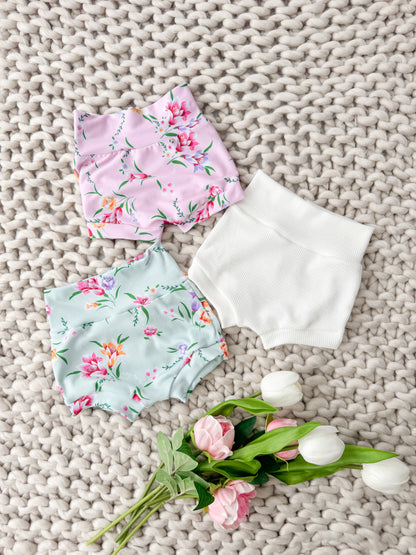 Pink Blossom High Waist Rib Knit Bummies & Bow
