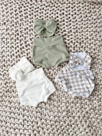 Sage High Waist Waffle Knit Bummies & Bow